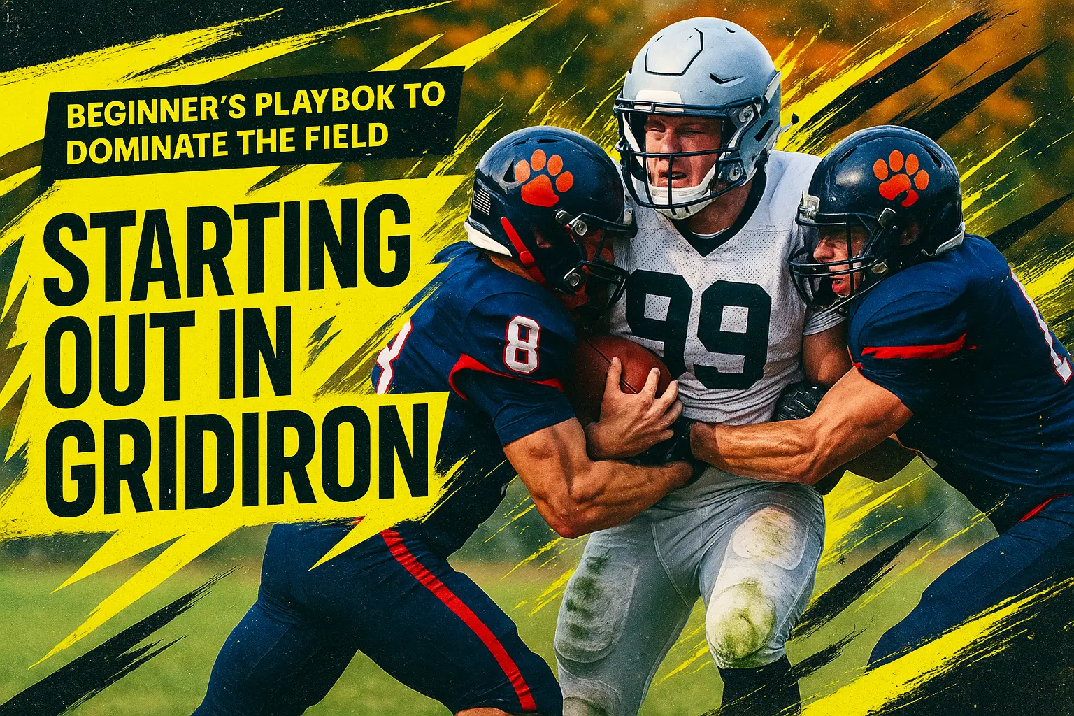 Football YouTube thumbnail template with intense tackle and bold headline