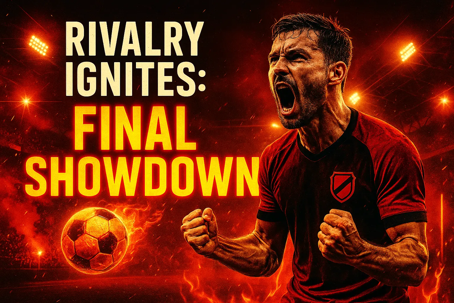 Football YouTube thumbnail template with intense player and stadium