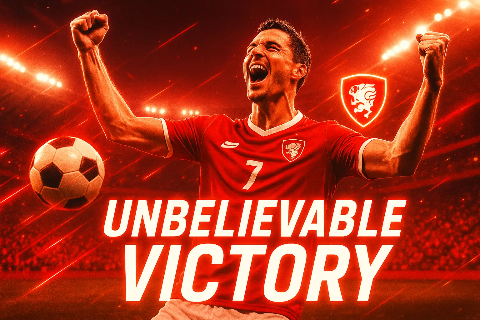 Football YouTube thumbnail template featuring a star player celebrating victory