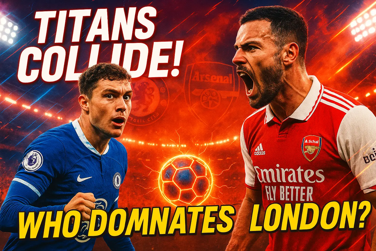 Football YouTube thumbnail template showing rival players in tense face-off