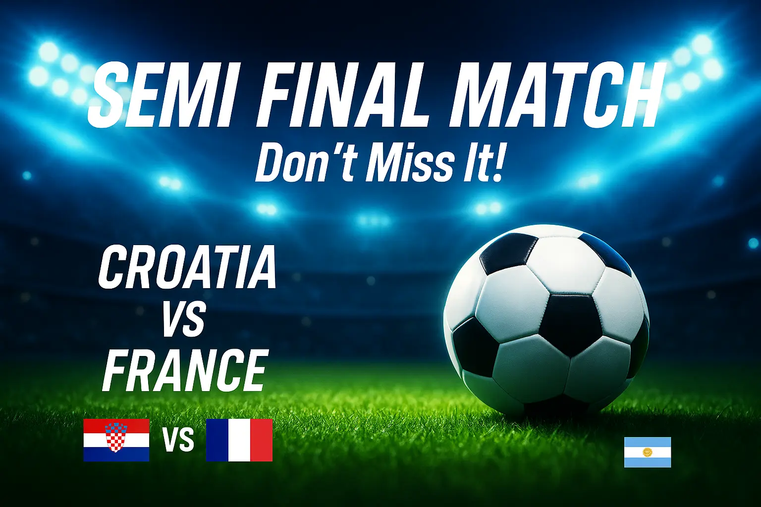 Football YouTube thumbnail template featuring soccer ball and semi-final match details