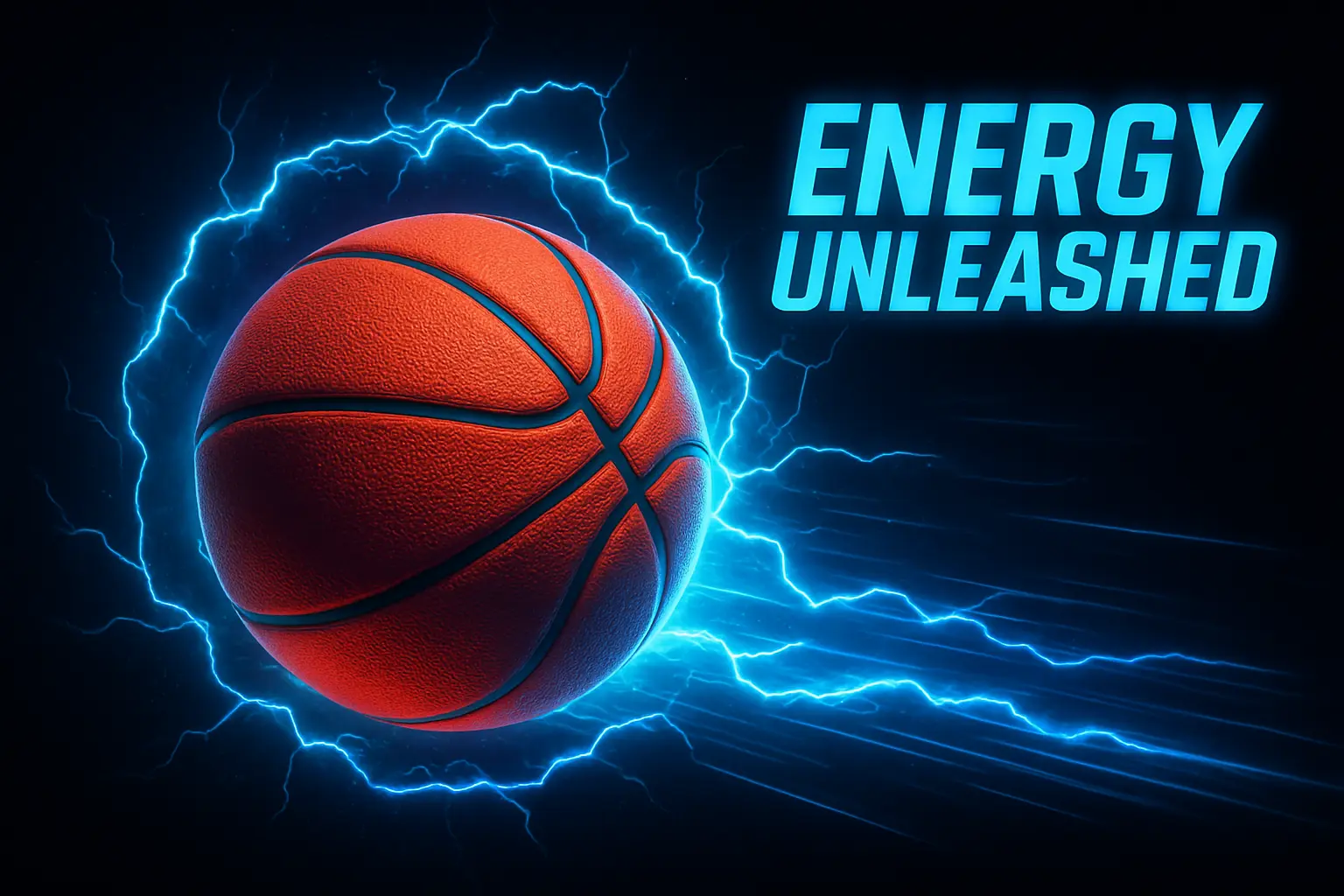 Football YouTube thumbnail template featuring basketball with electric blue lightning effect