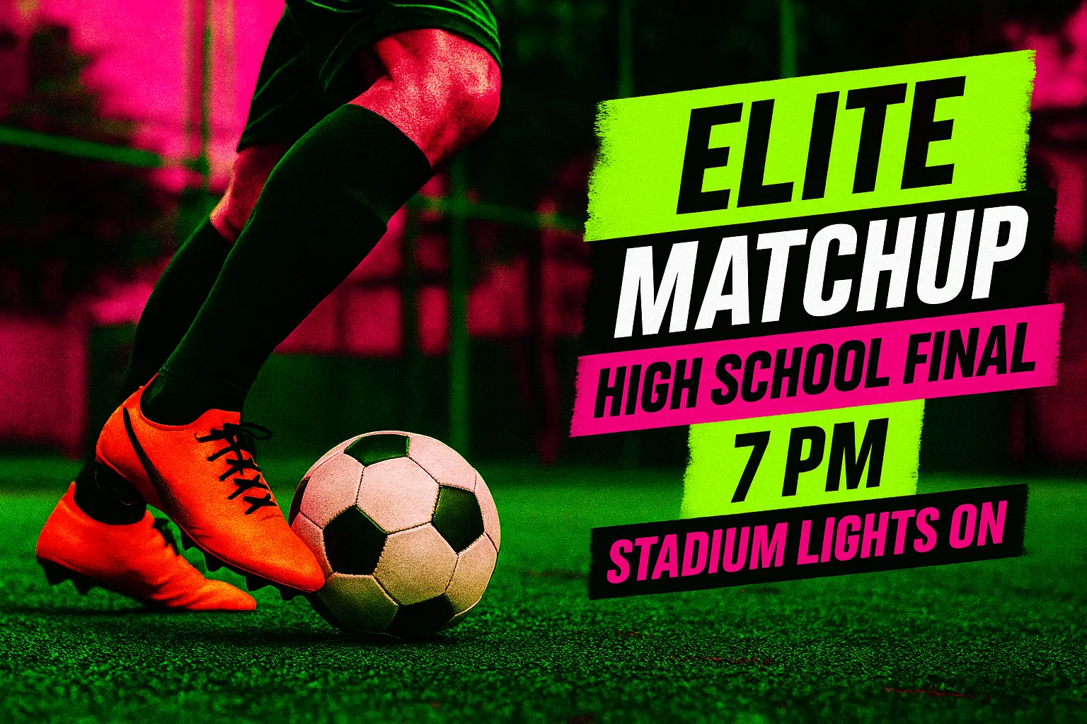 Football YouTube thumbnail template with player and bold neon text