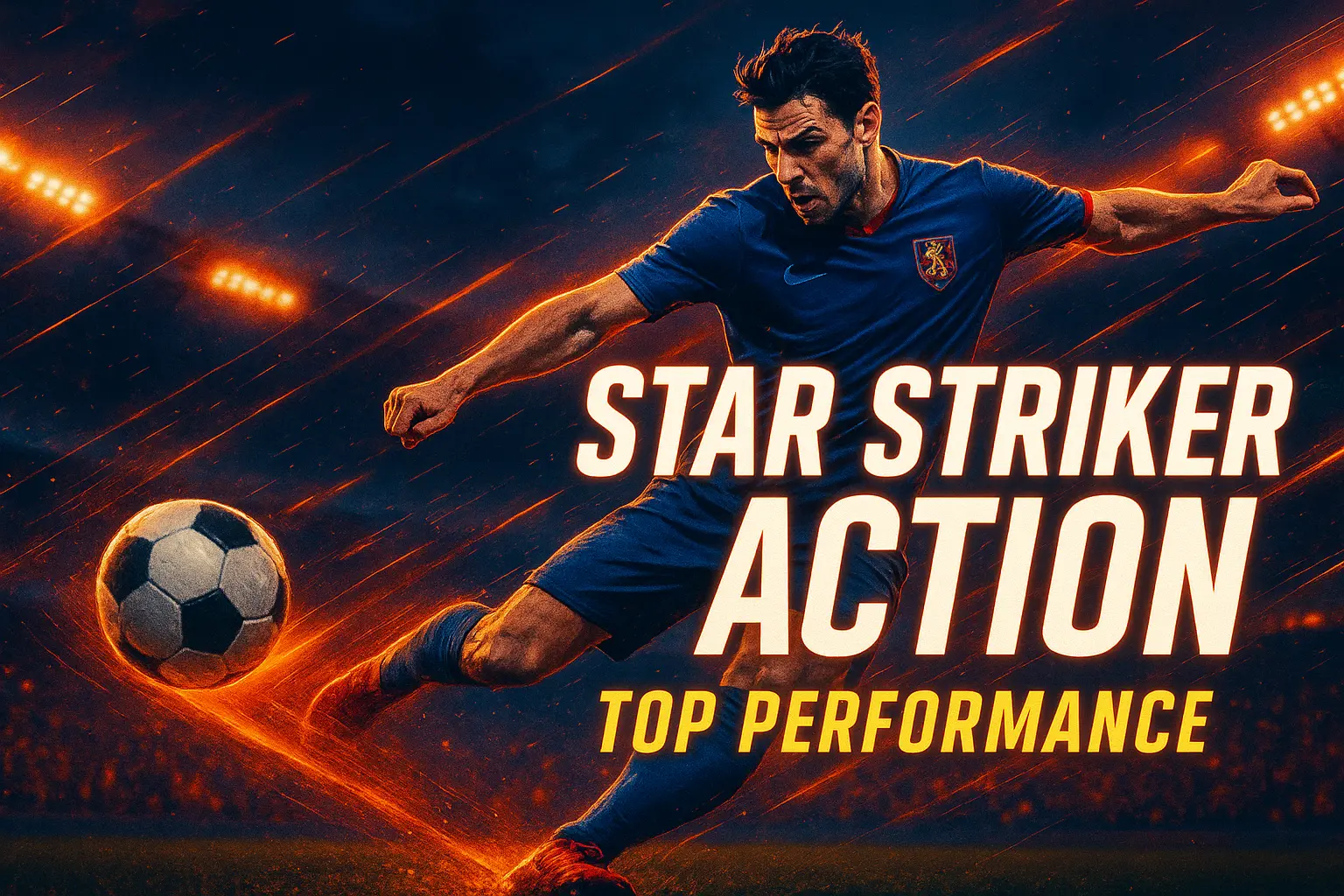 Football YouTube thumbnail template with star striker.