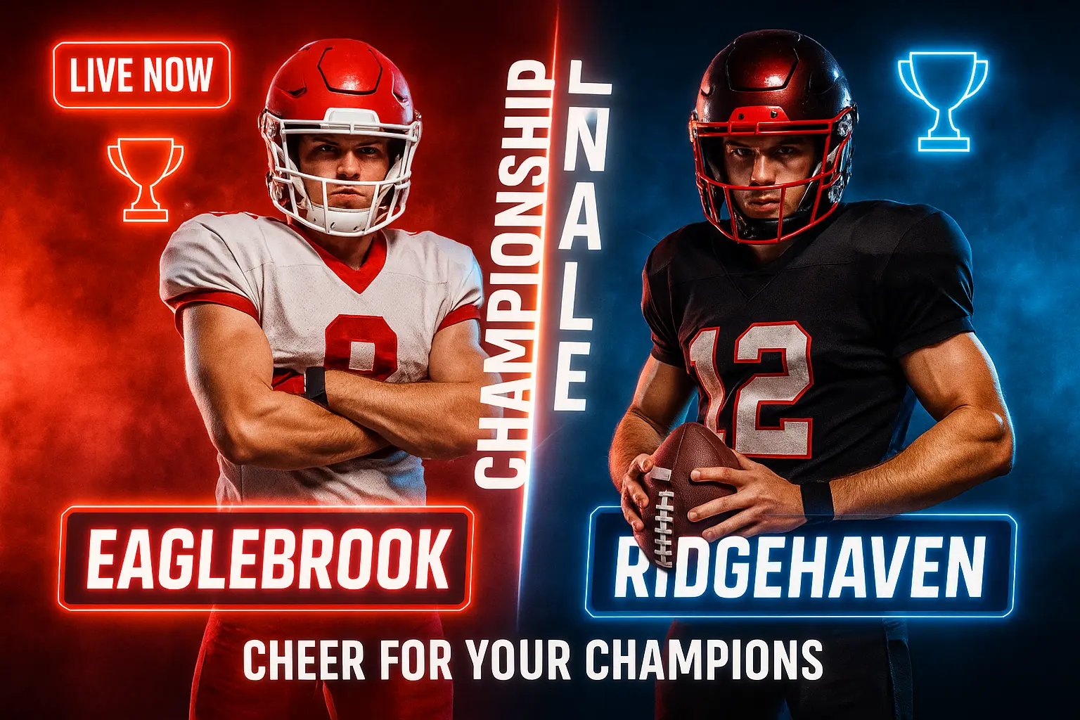 Football YouTube thumbnail template with rival players and neon effects