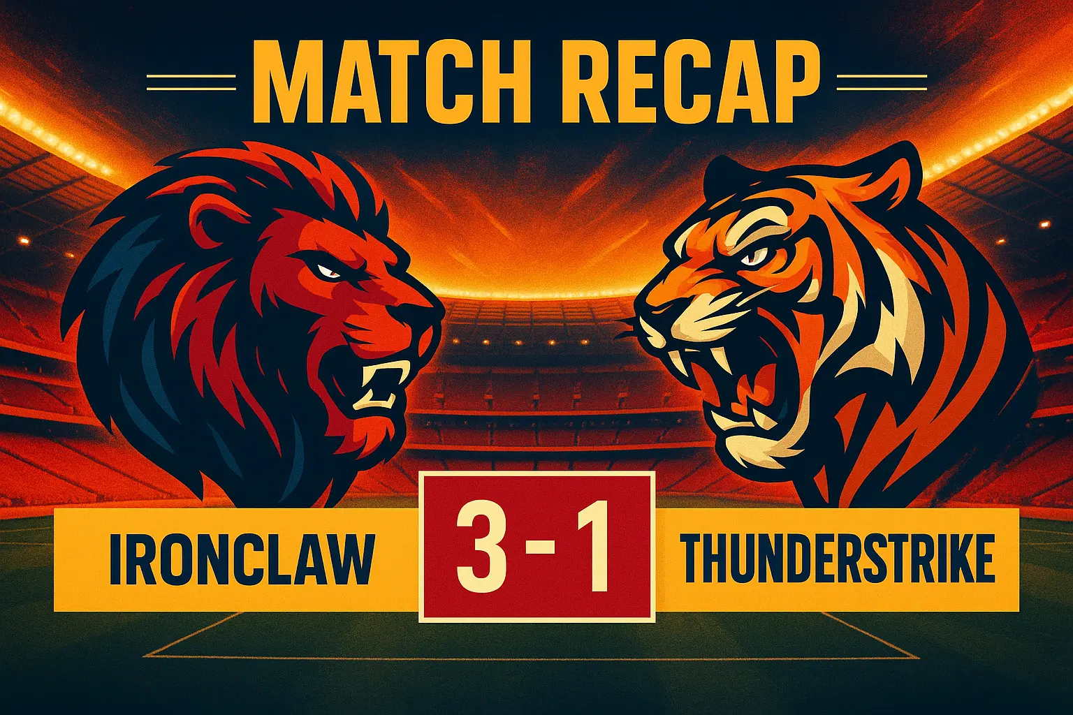 Football YouTube thumbnail template with team mascots and final score