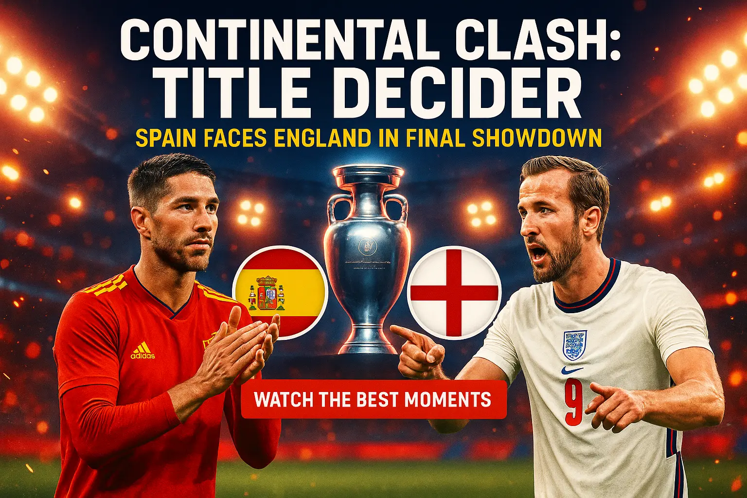 Football YouTube thumbnail template with Spain vs England final theme
