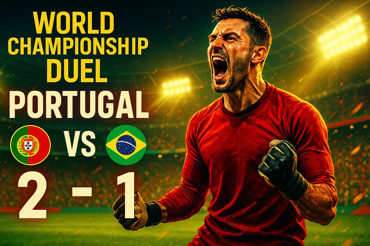 Football YouTube thumbnail template with goalie celebrating Portugal win