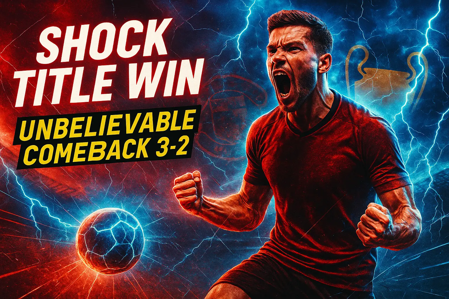 Explosive Football YouTube thumbnail template with star striker celebrating