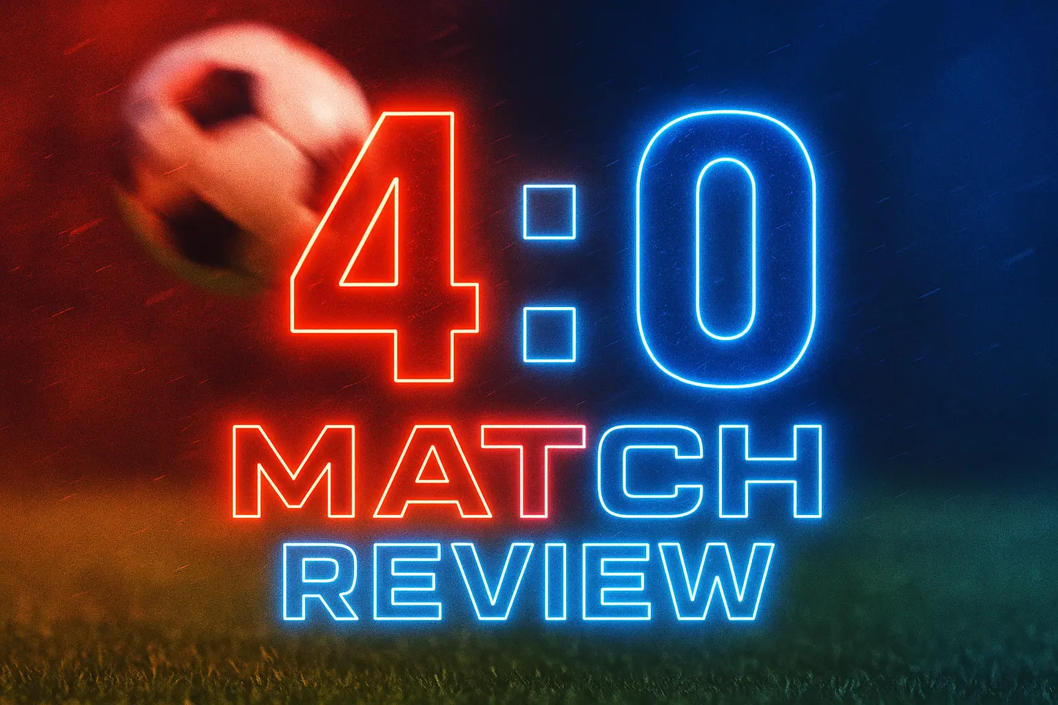 Football YouTube thumbnail template with a 4-0 score and match review