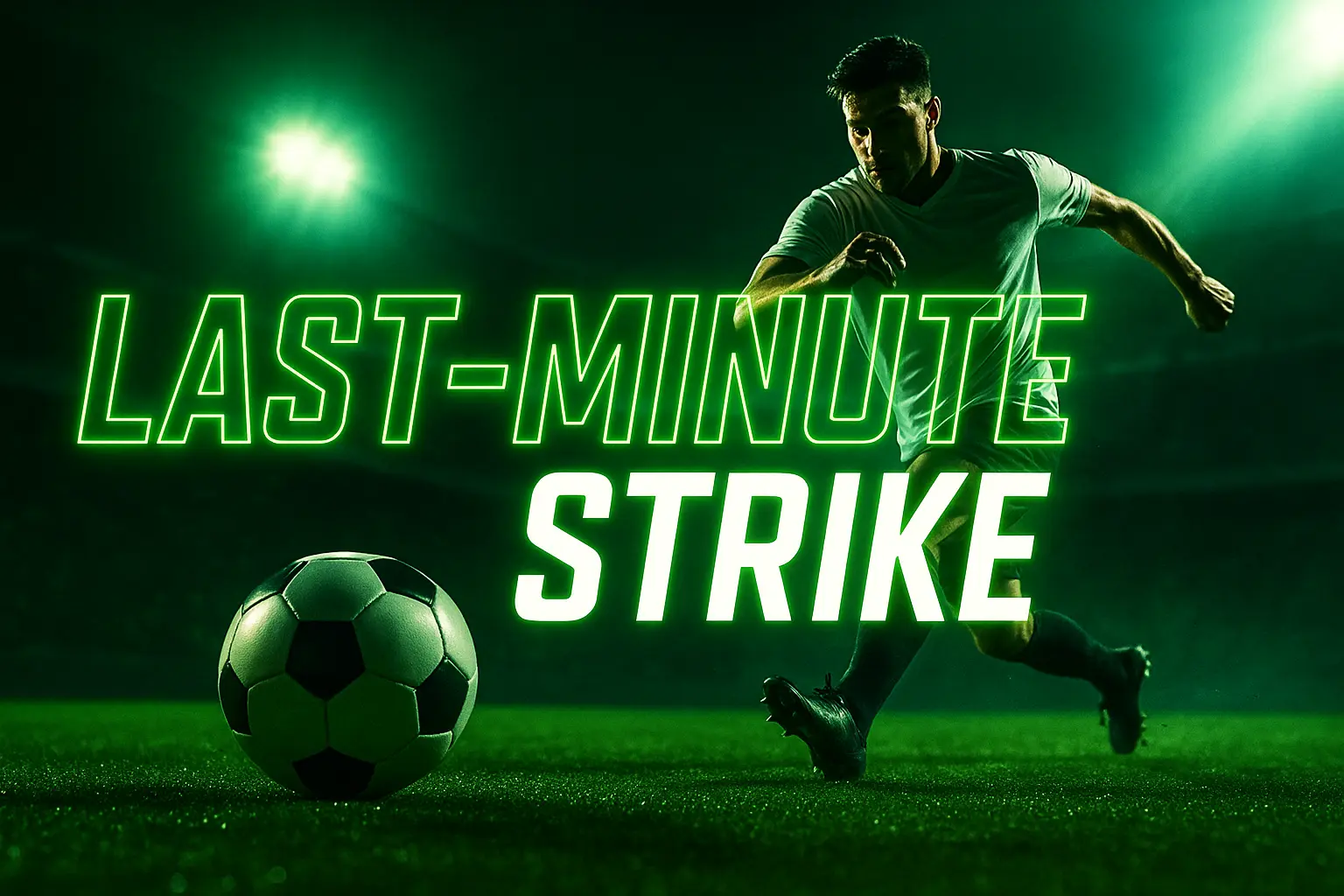 Football YouTube thumbnail template with striker and spotlight