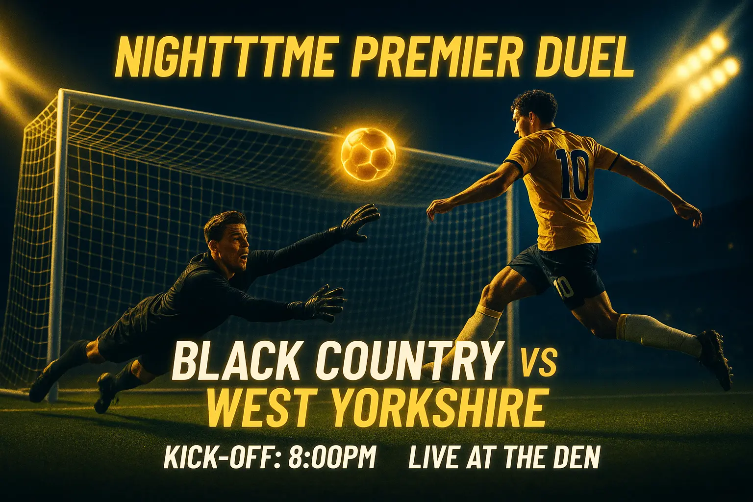 Dramatic Football YouTube thumbnail template with night stadium action