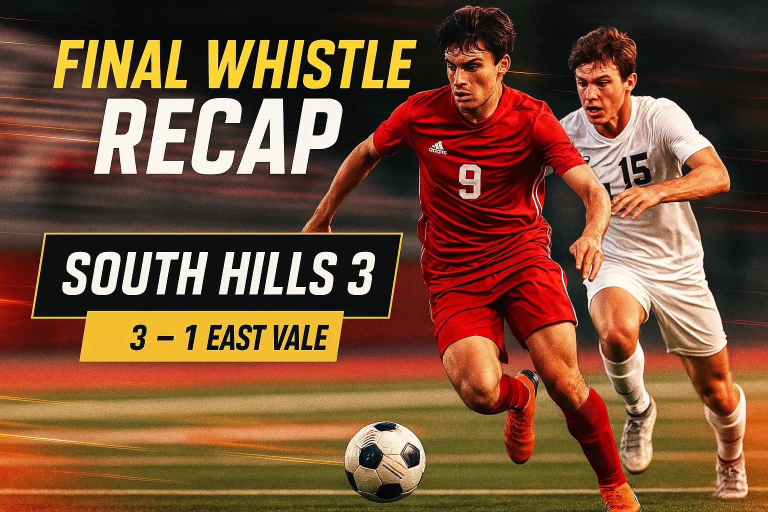 Football YouTube thumbnail template with players in intense match scene