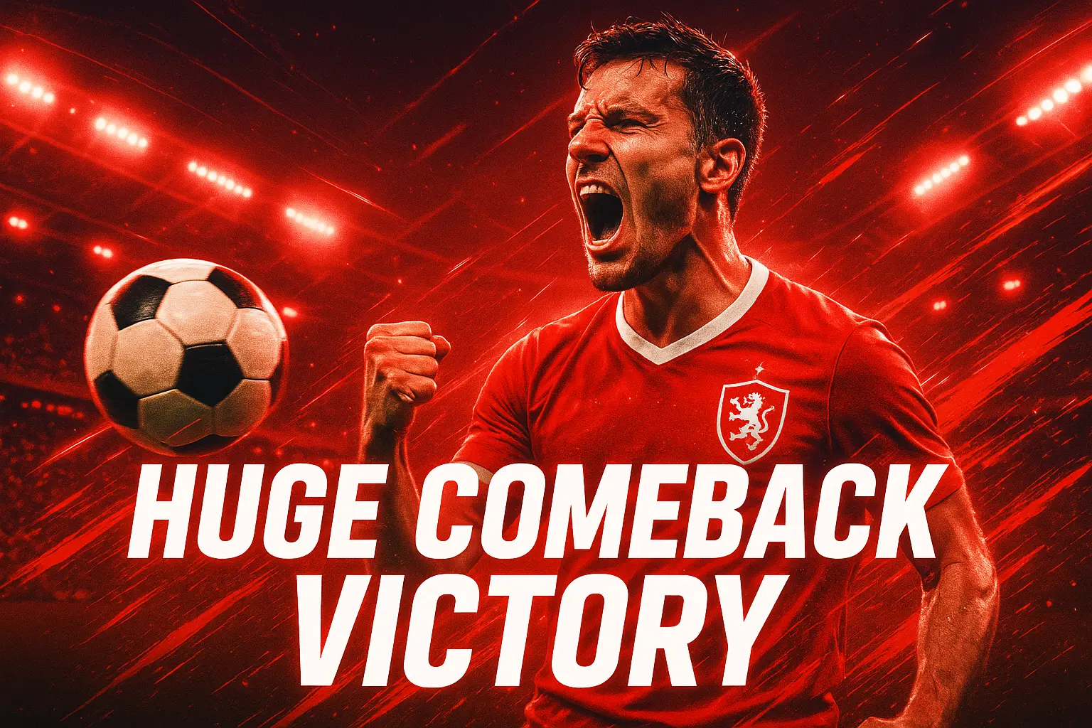 Football YouTube thumbnail template with star player celebrating victory