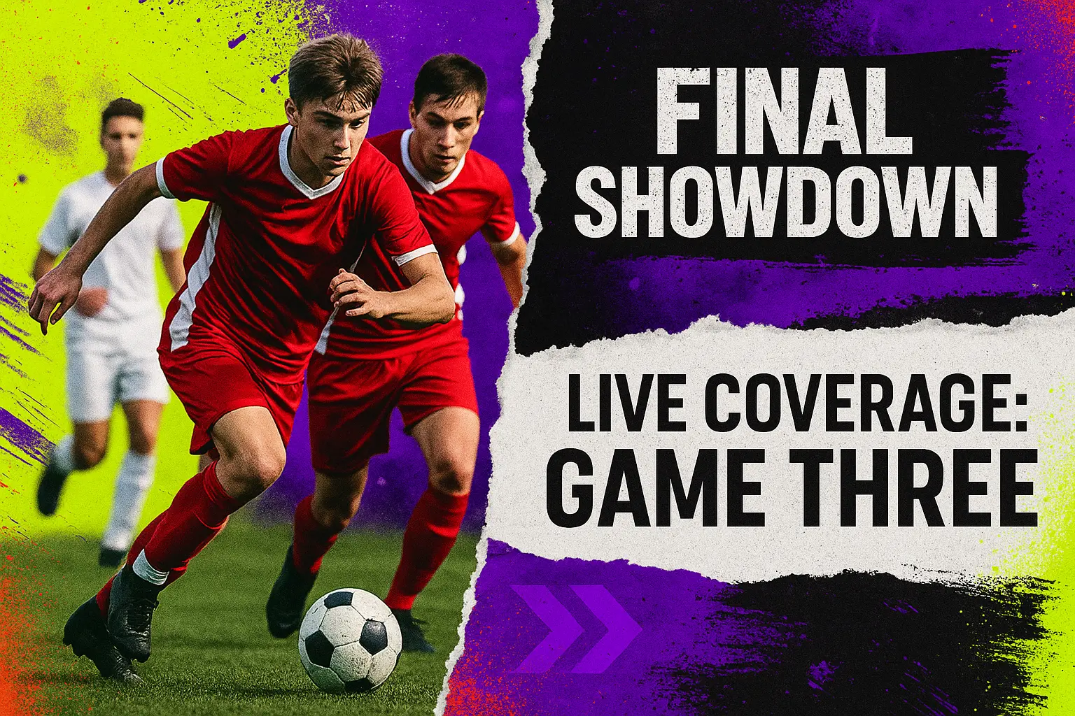 Football YouTube thumbnail template with intense live match design