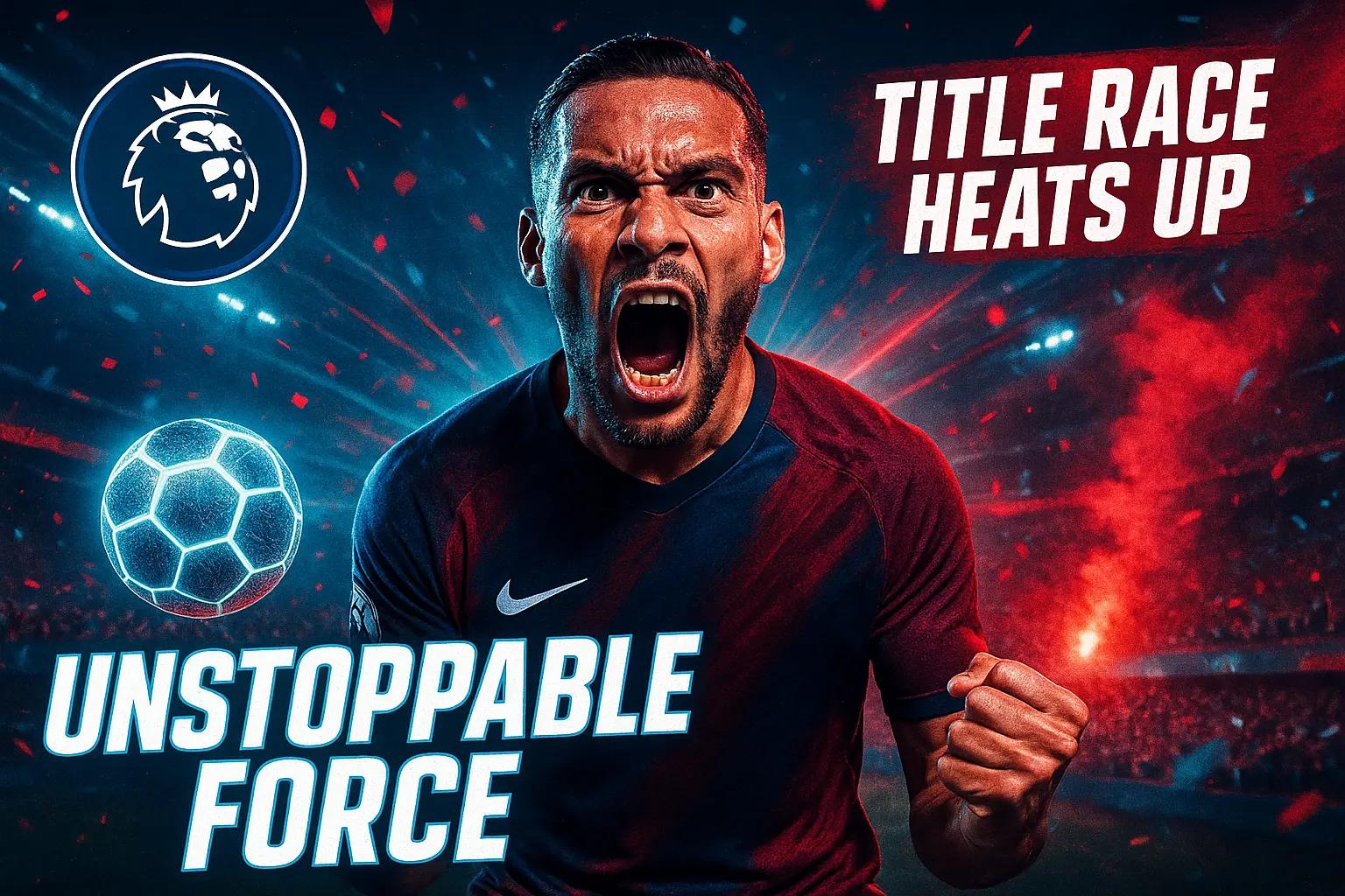 Football YouTube thumbnail template with intense goal celebration