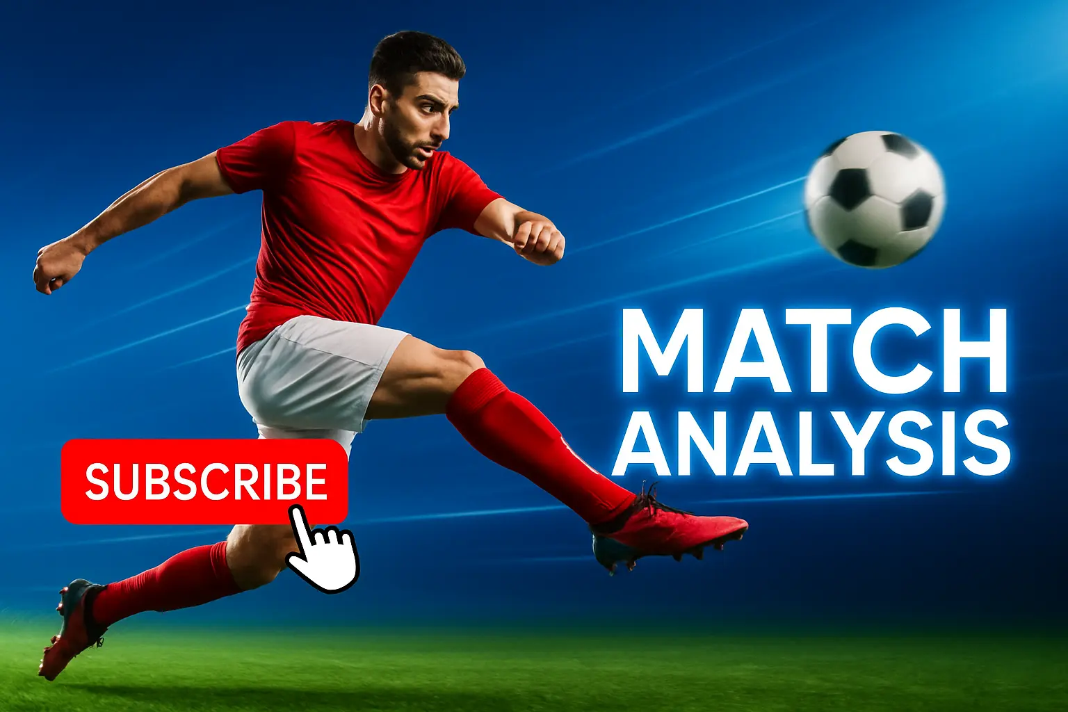 Football YouTube thumbnail template with dynamic footballer mid-kick