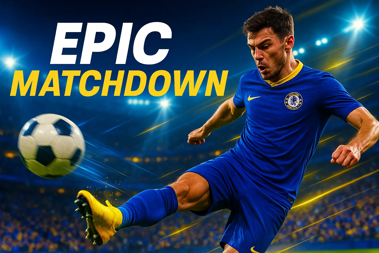 Football YouTube thumbnail template with epic matchdown and dramatic lighting