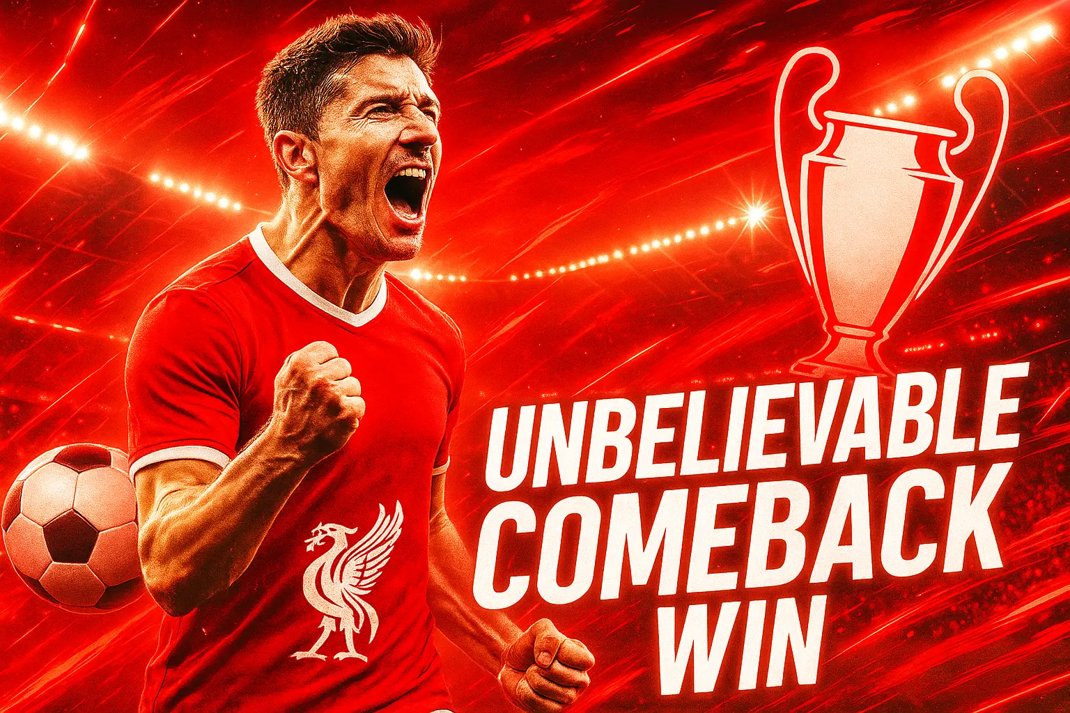 Football YouTube thumbnail template with star forward celebrating a goal