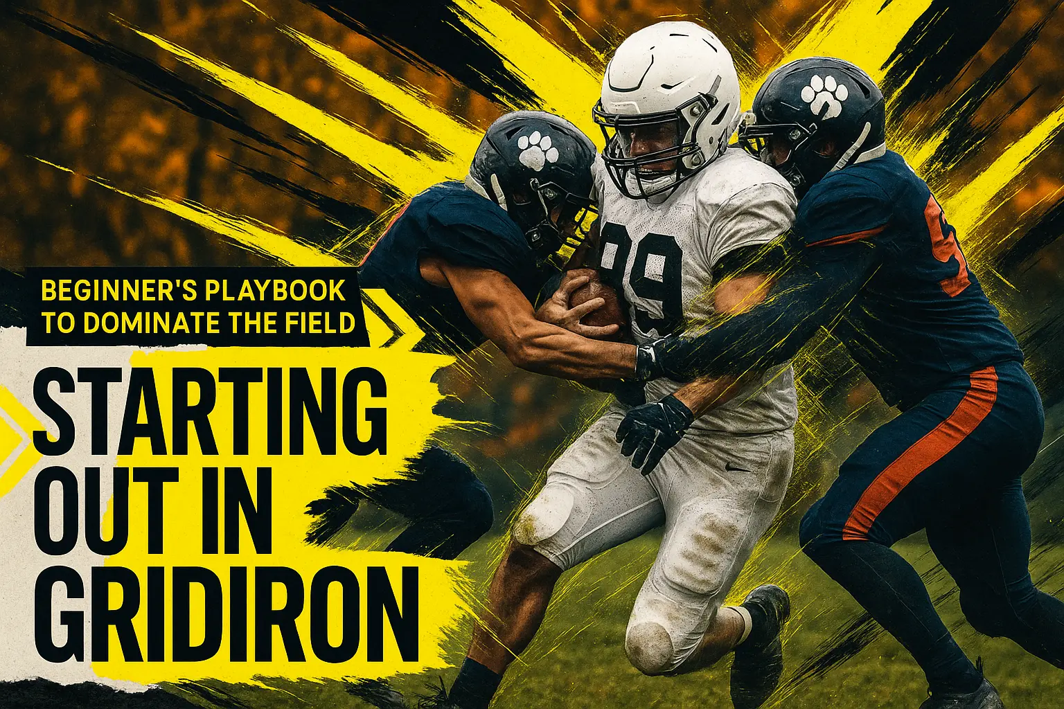 Football YouTube thumbnail template with four players in unity huddle