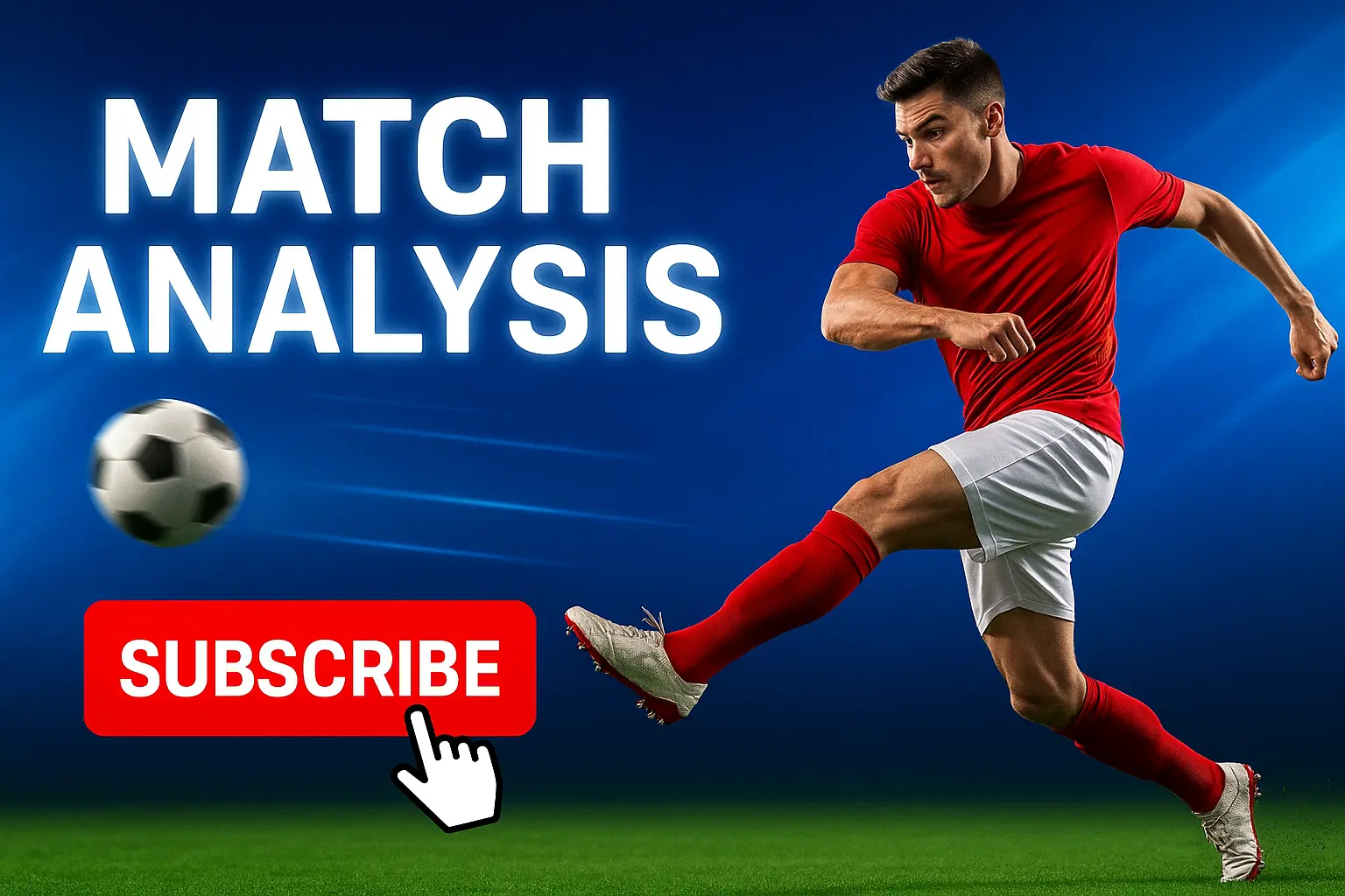 Football YouTube thumbnail template featuring striker celebration and stadium