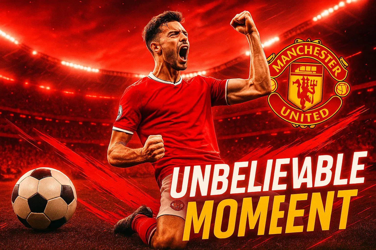 Football YouTube thumbnail template with player celebrating in stadium
