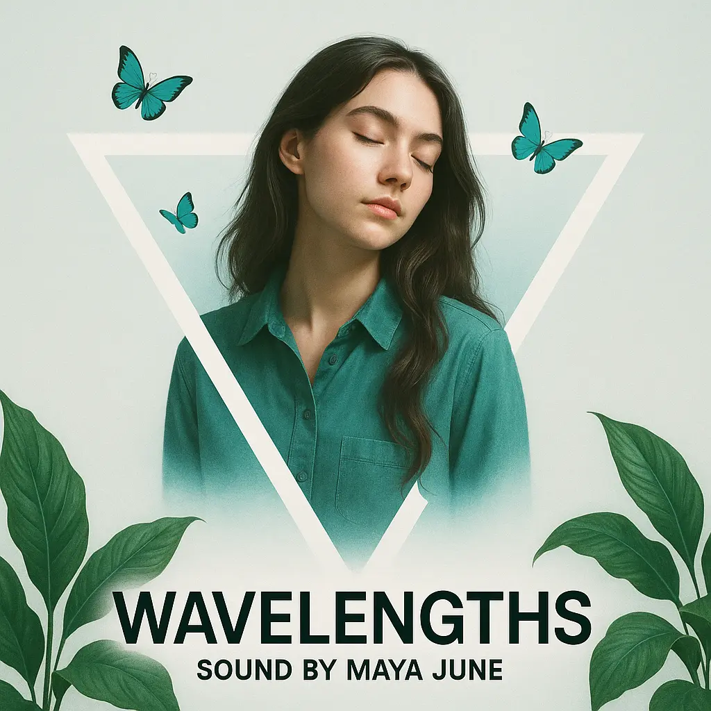 Jazz Album Covers template with a woman in a teal shirt framed by a triangle