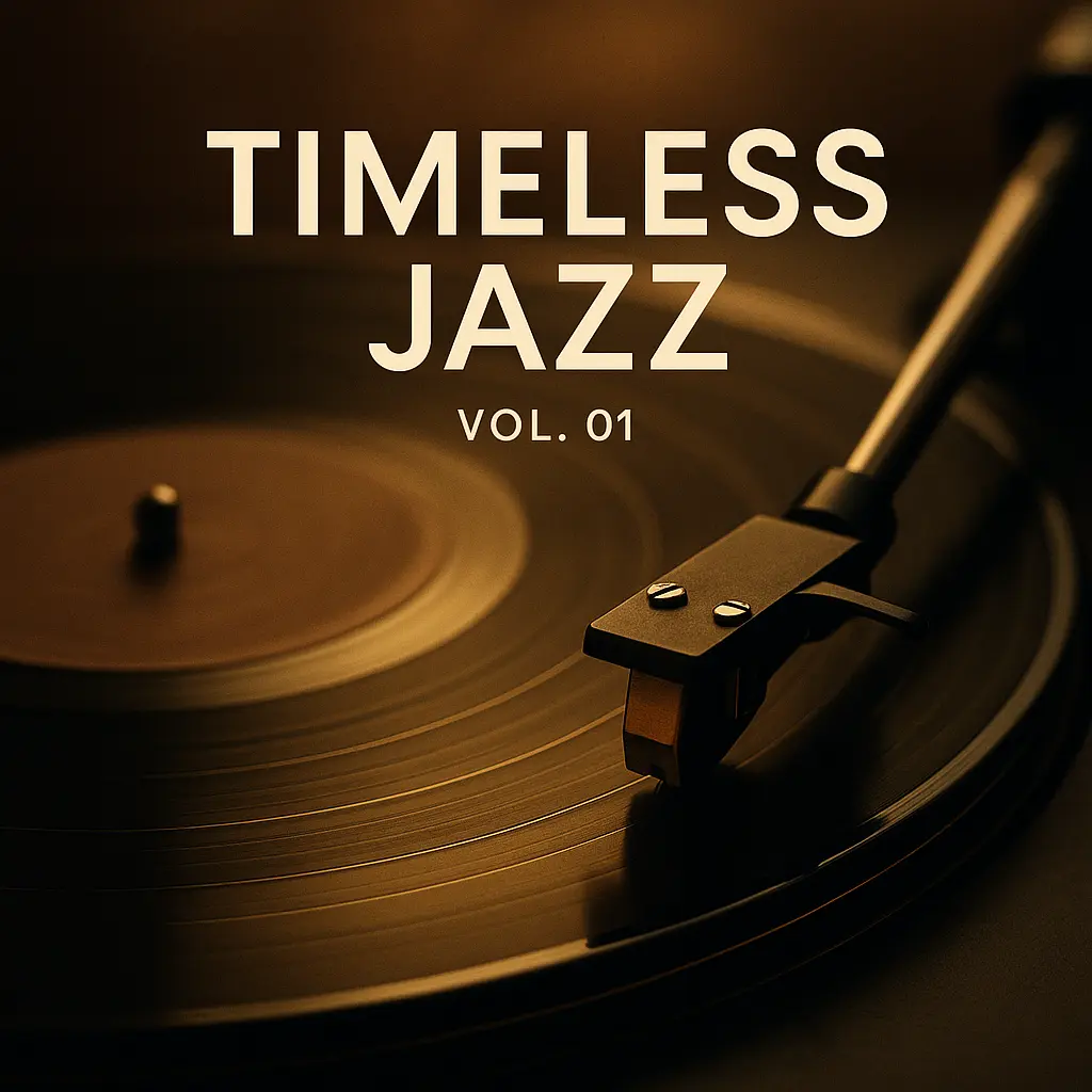 Jazz Album Covers template with a turntable and vinyl record