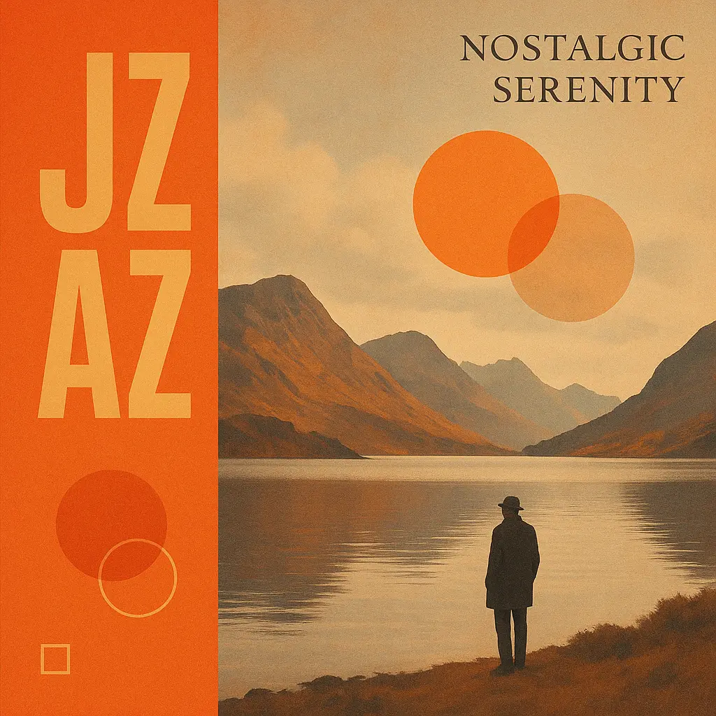 Modern Jazz Album Covers template with serene lakeside and bold text.