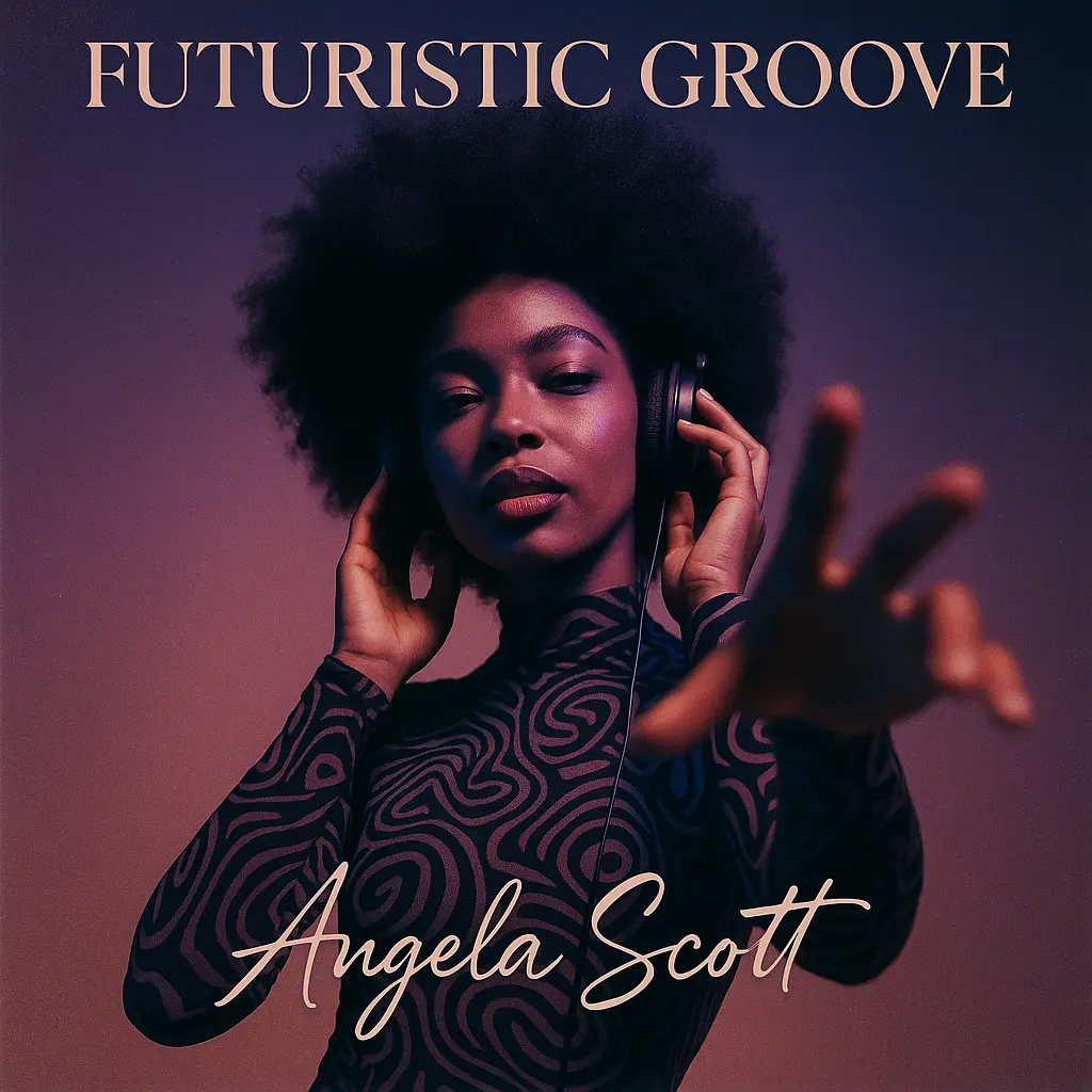 Futuristic Jazz Album Covers template with afro woman and bold colors