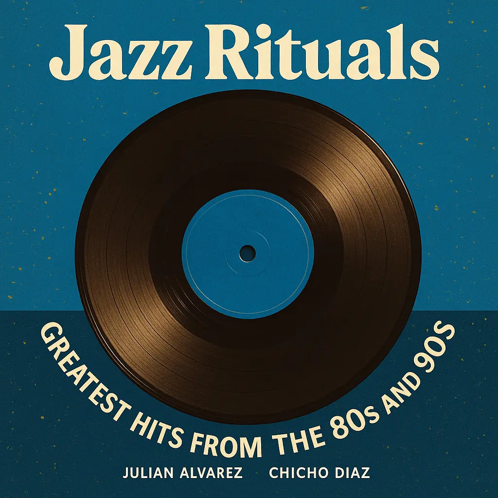Jazz Album Covers template featuring a vinyl record with retro typography.