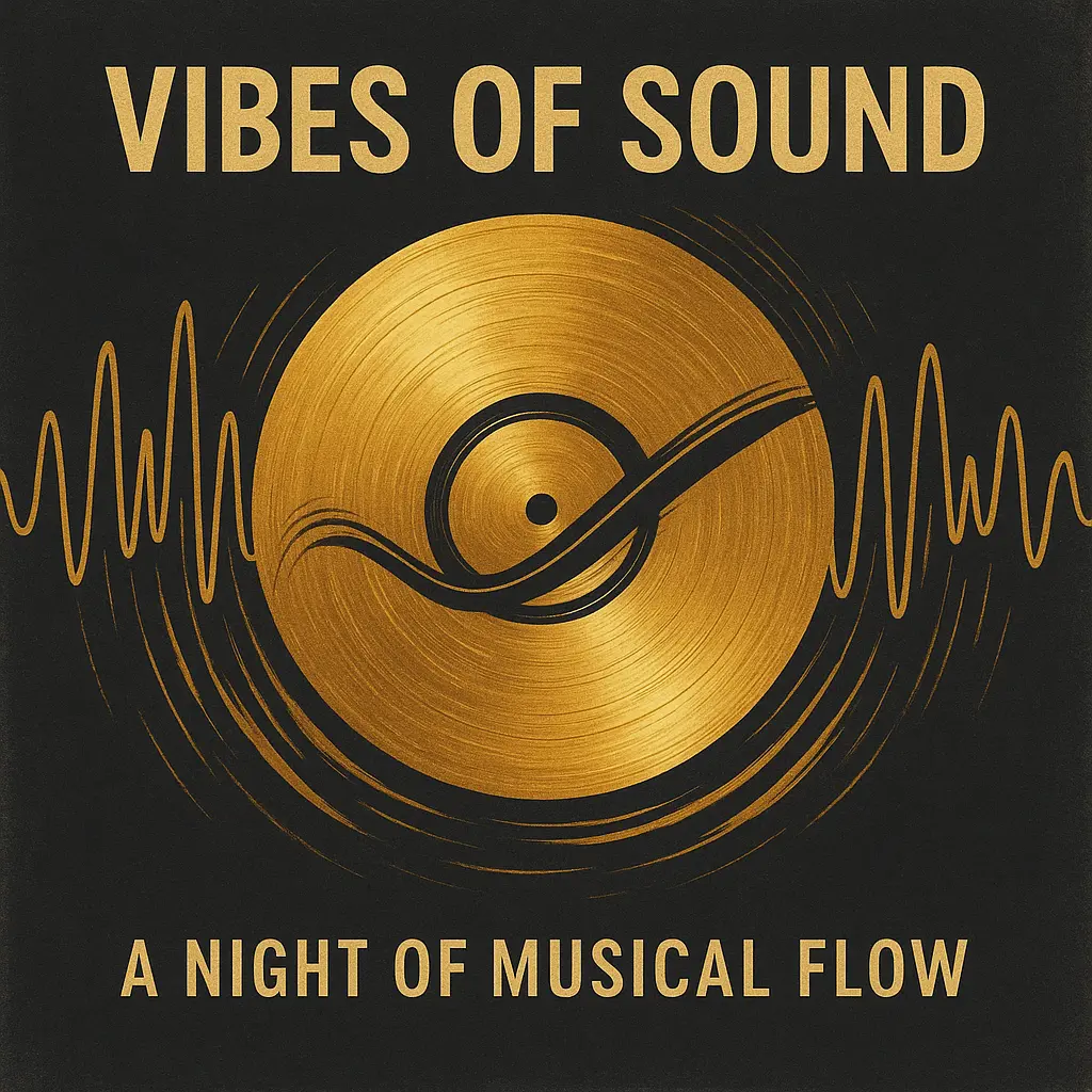 Jazz Album Covers template with golden vinyl record and sound waves