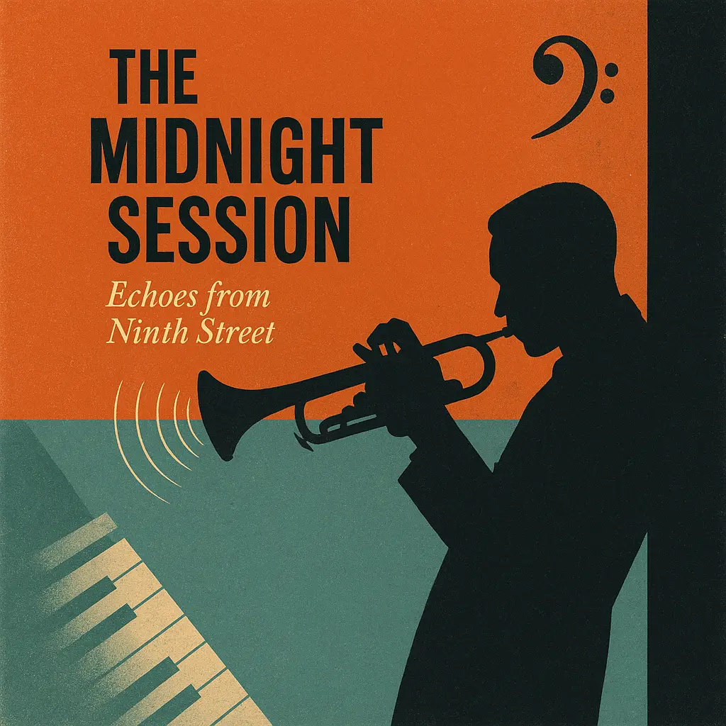 Vintage Jazz Album Covers template with trumpet player and bold design