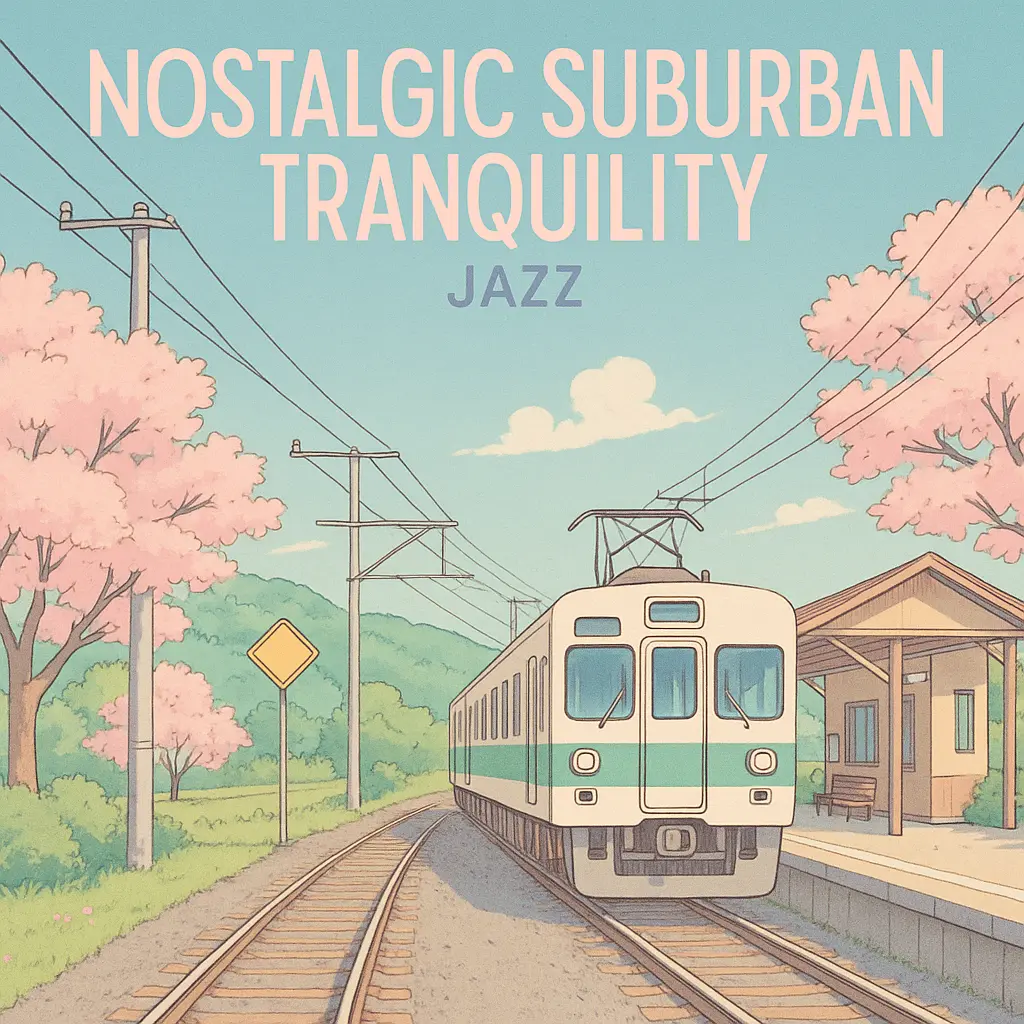 Jazz Album Covers template with pastel train at quiet station