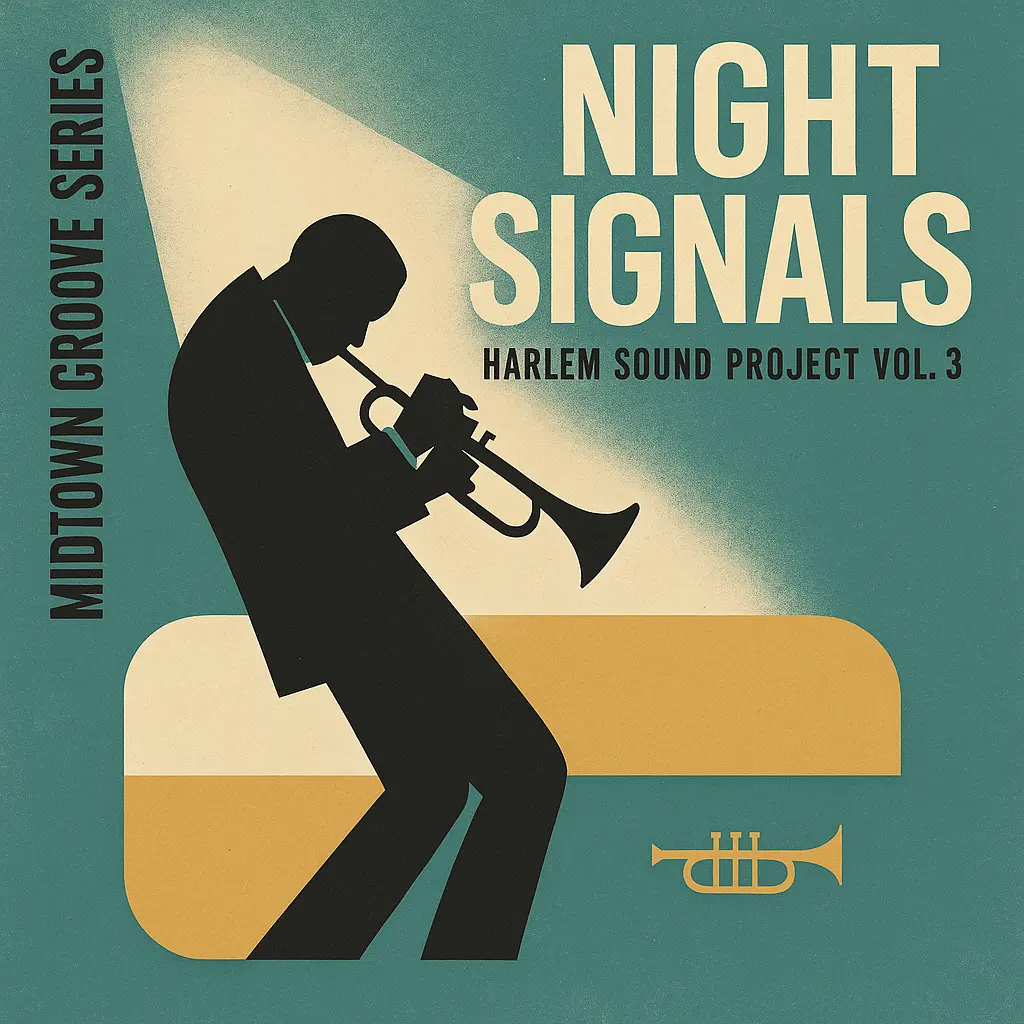 Stylized trumpeter Jazz Album Covers template with retro geometry