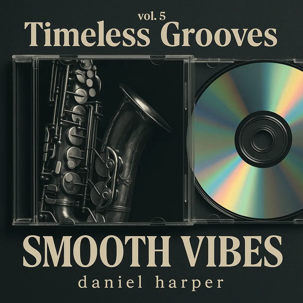 Jazz Album Covers template with saxophone and open CD case