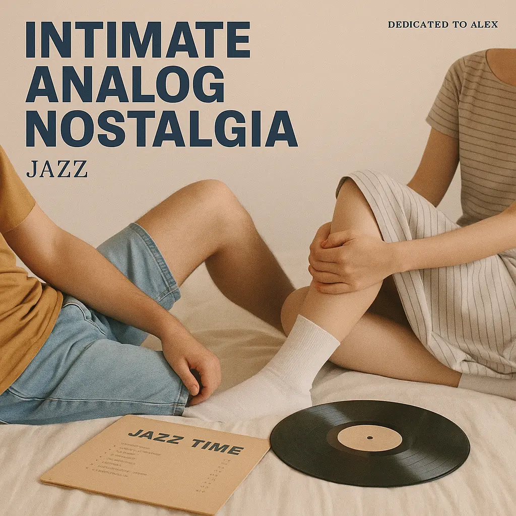Jazz Album Covers template with vintage bed scene and vinyl