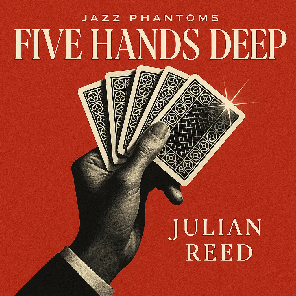 Jazz Album Covers template with hand holding fanned cards on red