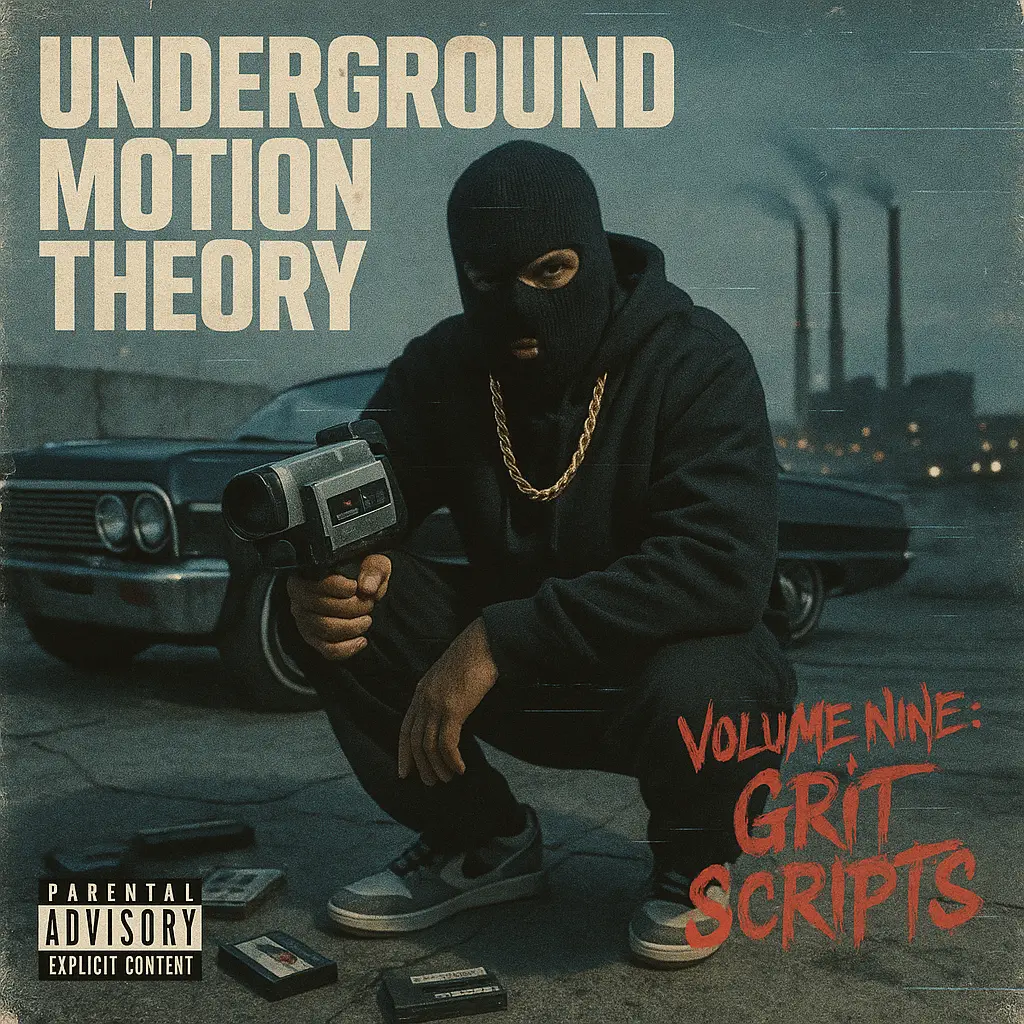 Gritty rooftop Hip-Hop Album Covers template with masked rapper