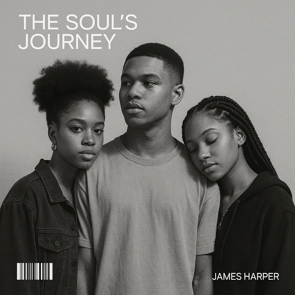 Hip-Hop Album Covers template featuring a trio of individuals in black-and-white