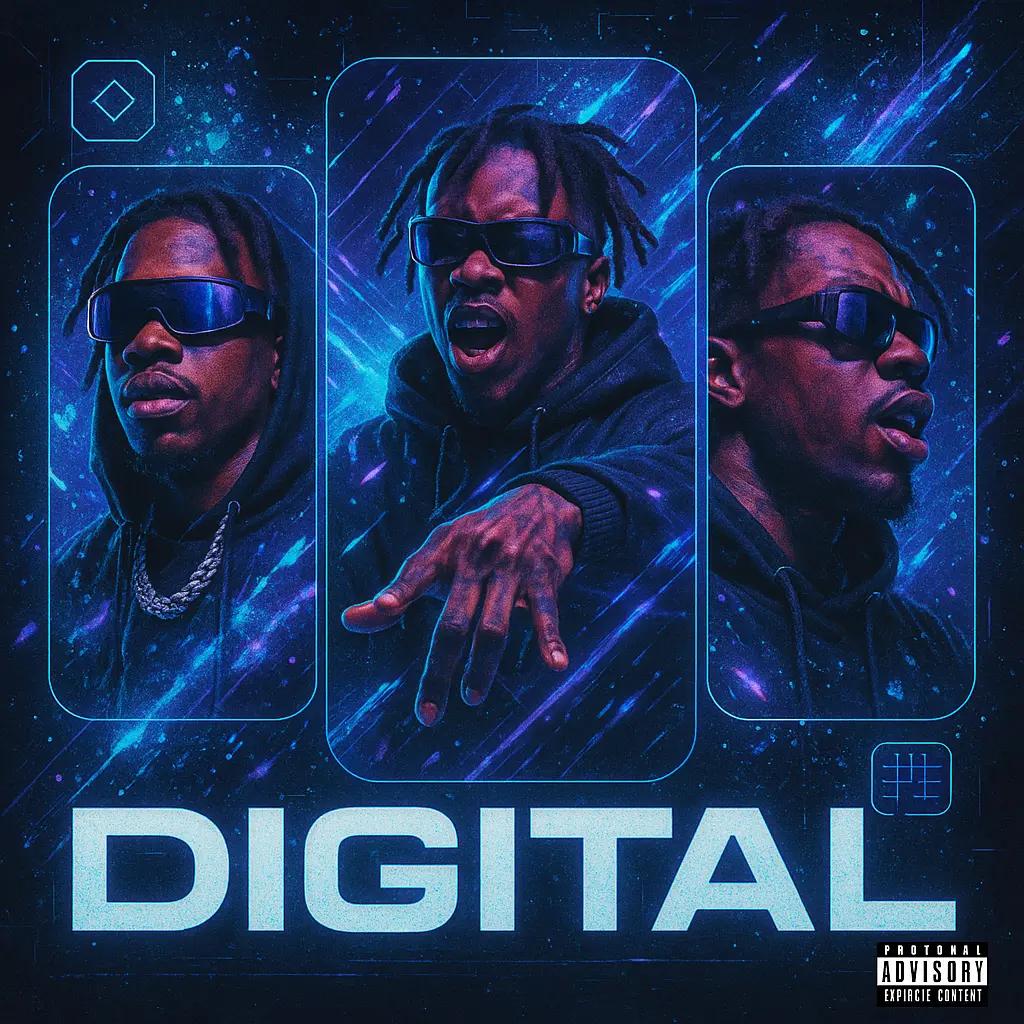 Hip-Hop Album Covers template with neon splattered design and digital abstract art.