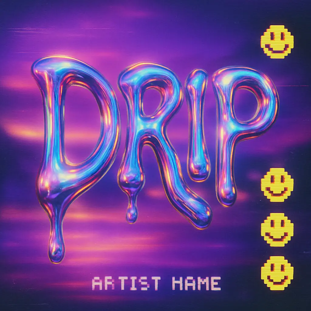 Playful surreal Hip-Hop Album Covers template with chrome liquid text