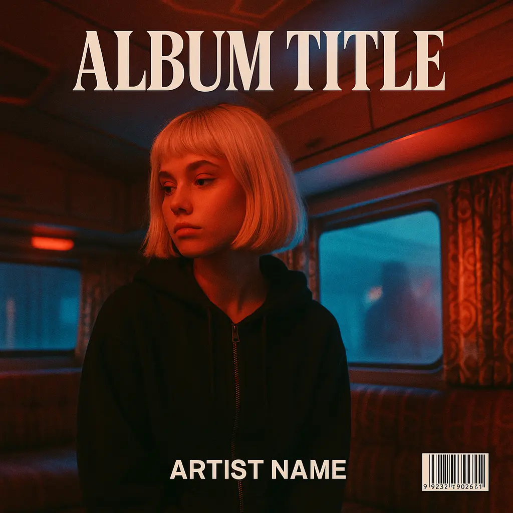 Hip-Hop Album Covers template featuring a contemplative woman in a retro camper van interior