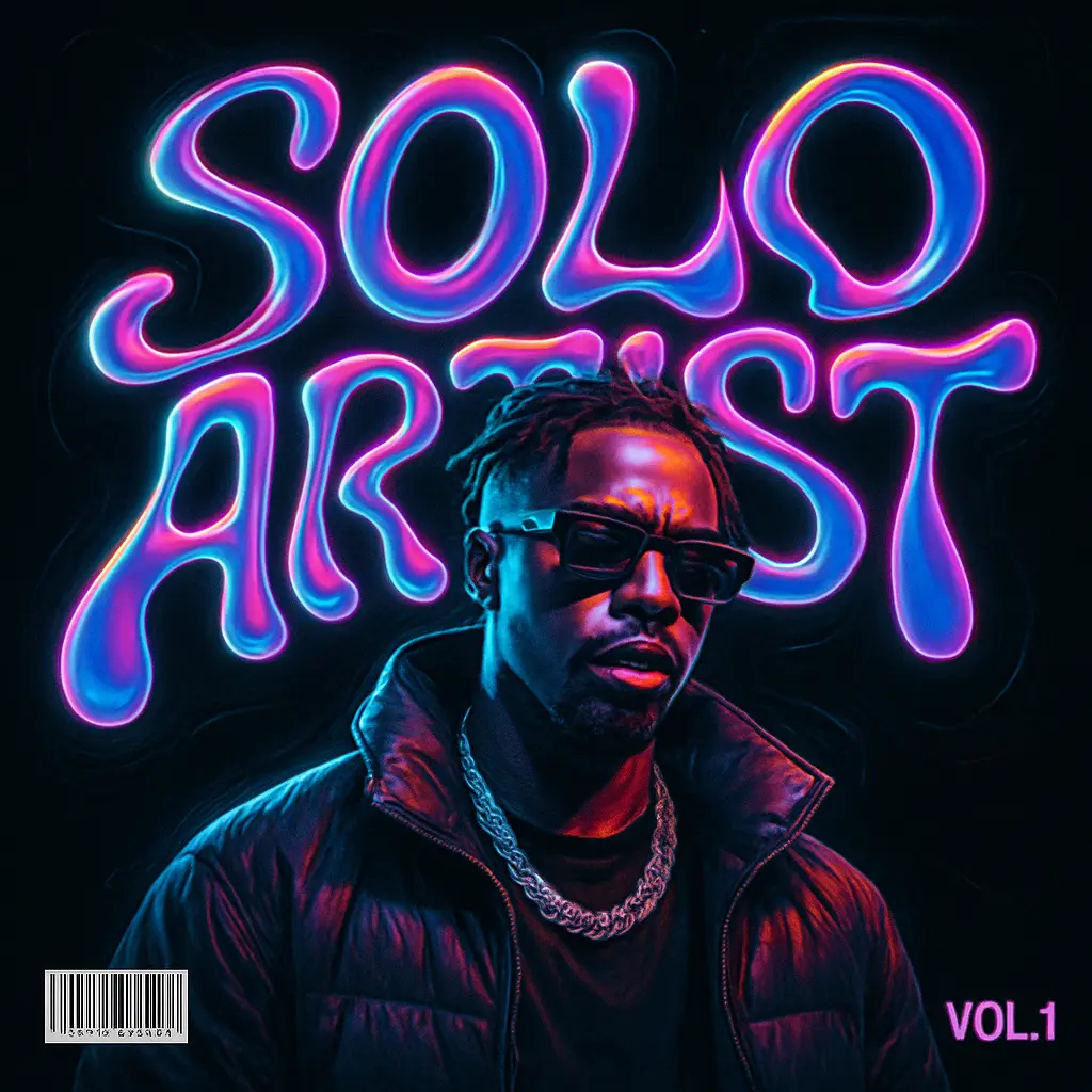 Hip-Hop Album Covers template with glowing, fluid typography and holographic colors