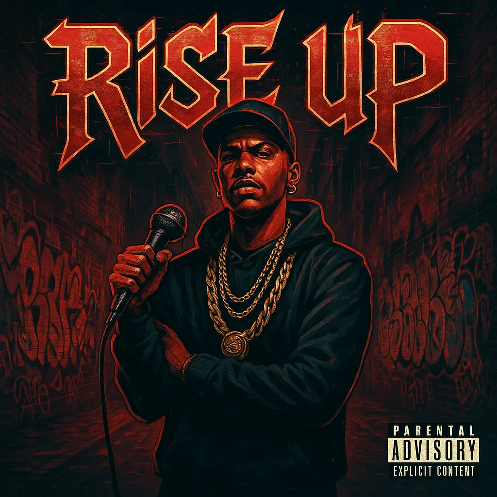 Hip-Hop Album Covers template featuring a rapper in an urban alley