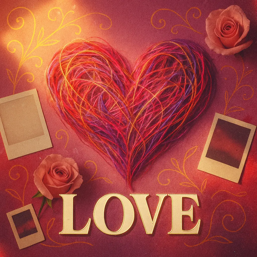 Love Album Covers template with abstract heart and vibrant threads