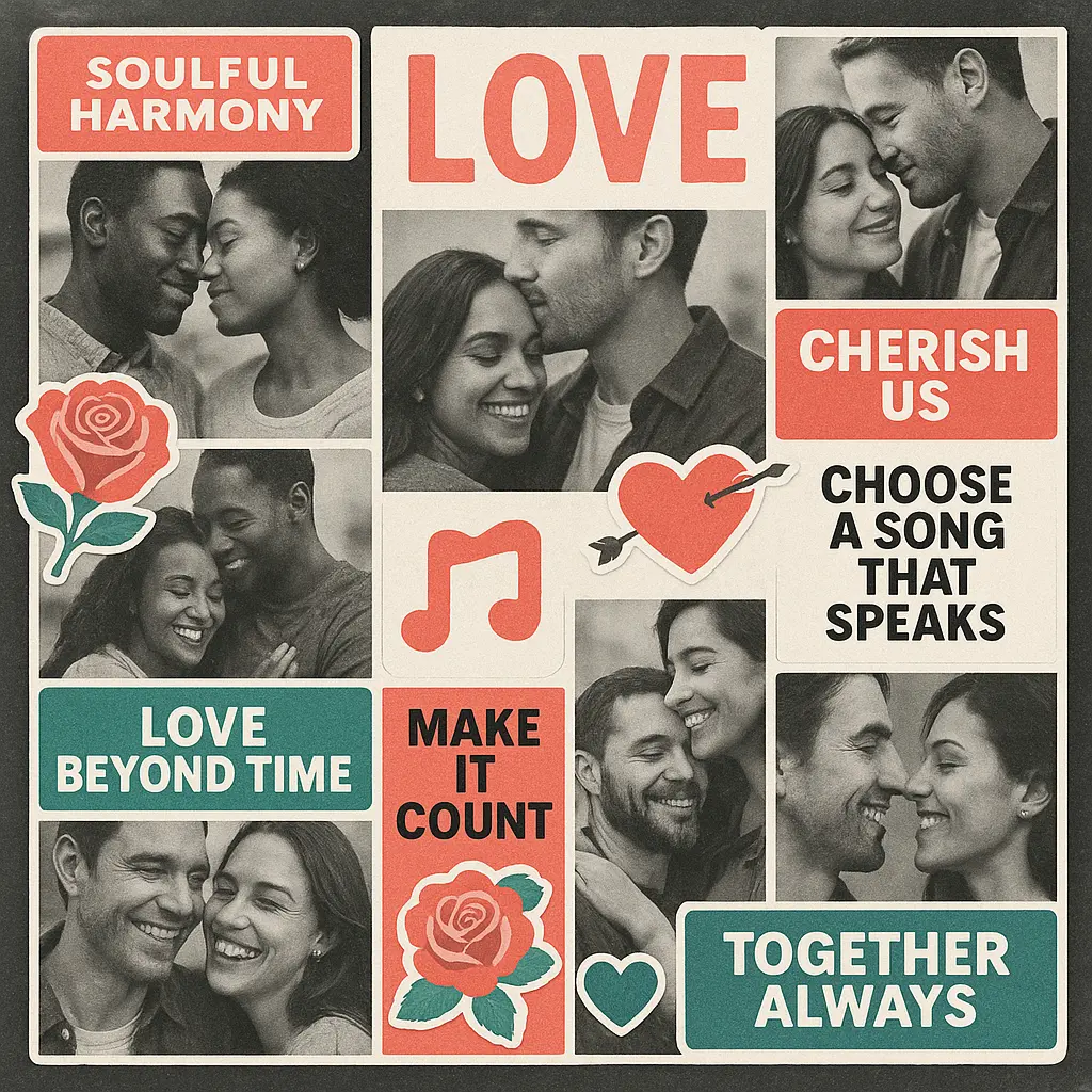 Stylized Love Album Covers template with romantic couple portraits and vivid rose graphics