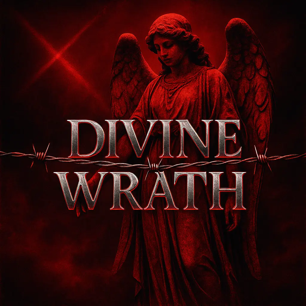 Gothic angel statue in red with barbed text Love Album Covers template