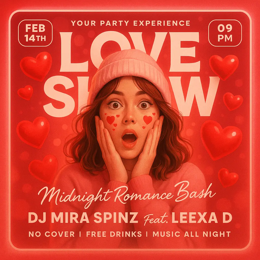 Vibrant Love Album Covers template with hearts and bold text