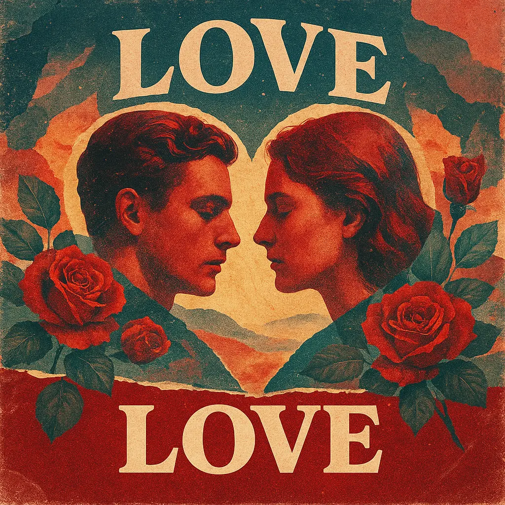 Retro grain Love Album Covers template with mirrored faces